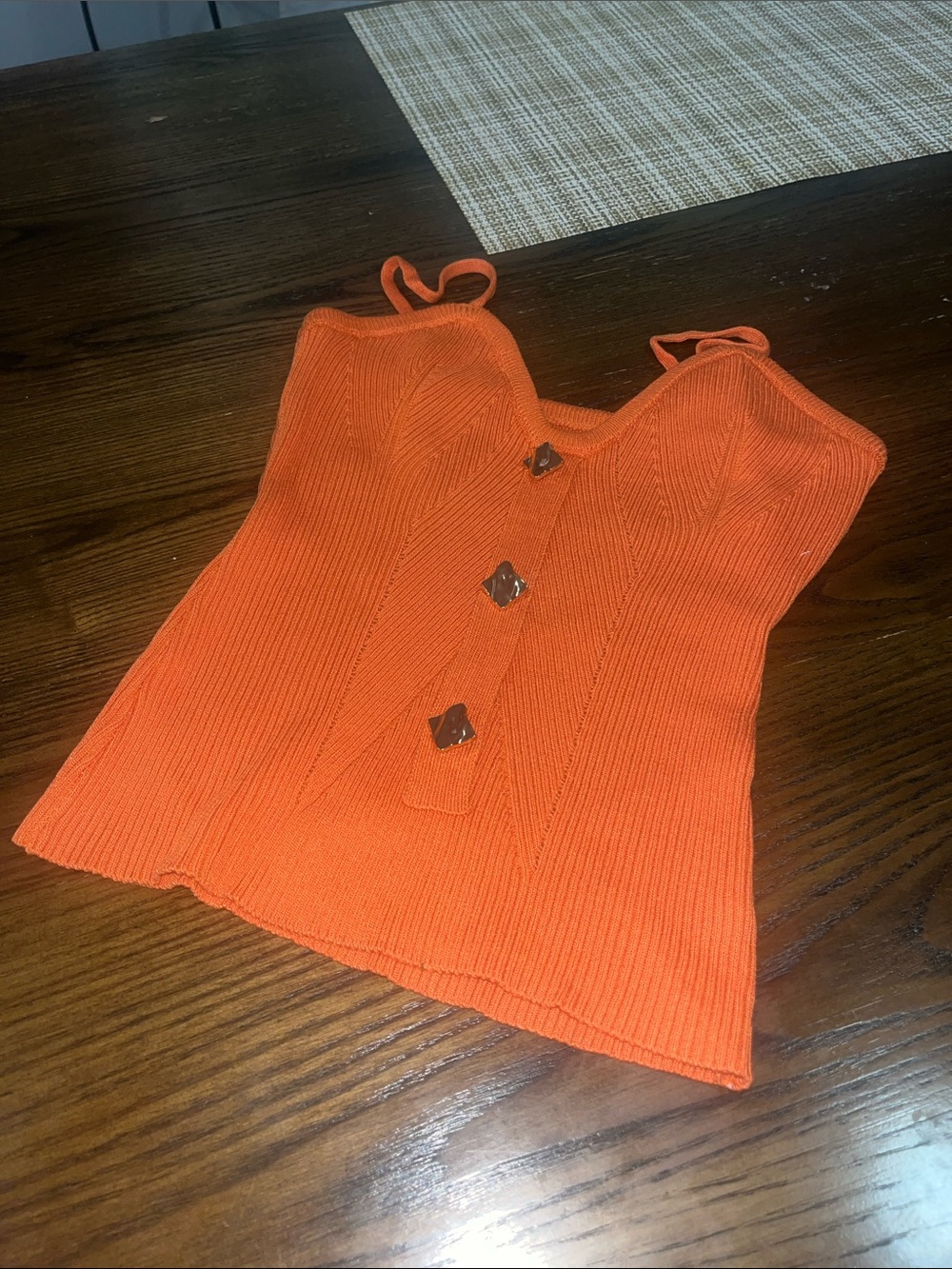 SHEIN Orange Ribbed Button-Front Cami